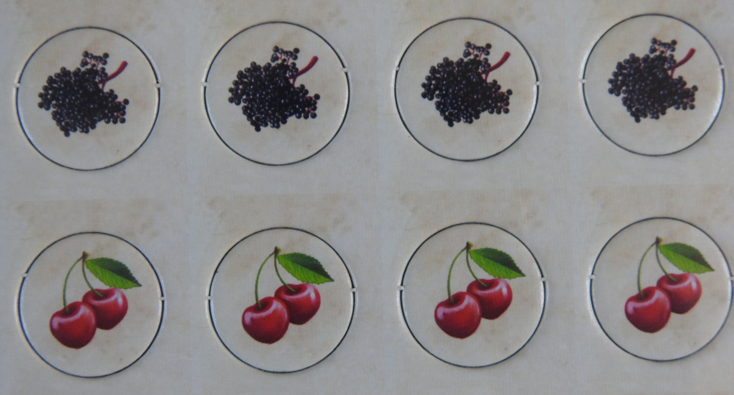 Close-up of 4 grape and 4 cherry counters included.