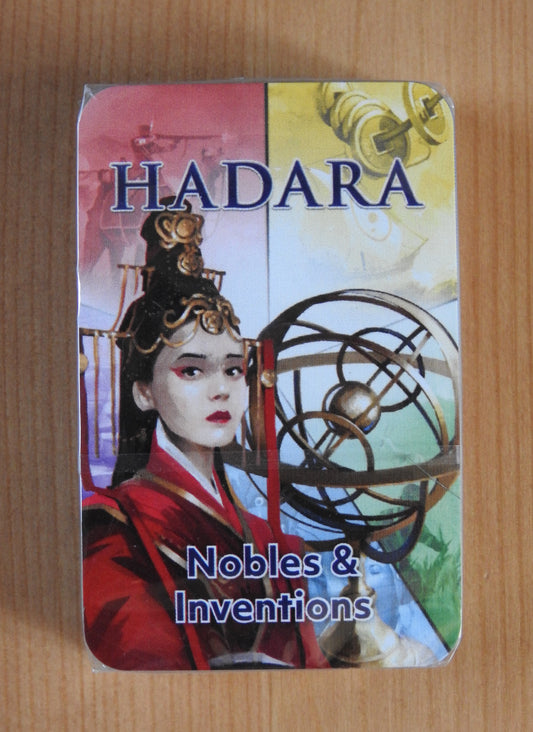 Top view of the deck of cards that comprises this Hadara - Nobles & Inventions mini expansion.
