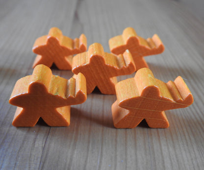 Mists Over Carcassone - 5 Wooden Guardian Meeples Set | Orange | Accessory - Green Zink Games