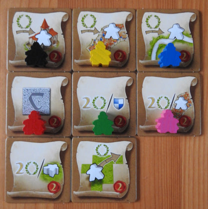 Another view showing the mini messenger meeples on the tiles.