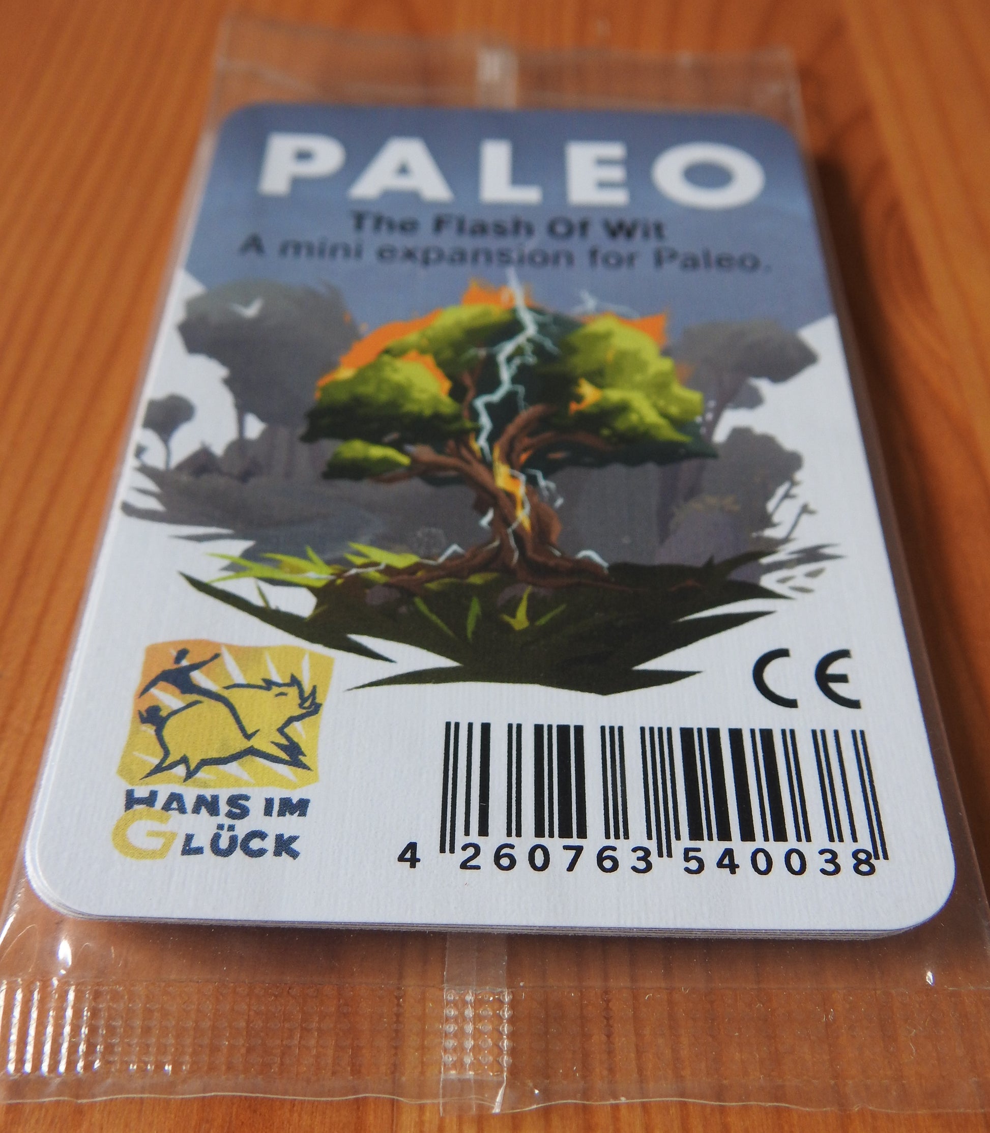 View lower down of the small deck of cards for this Paleo Flash of Wit mini expansion.