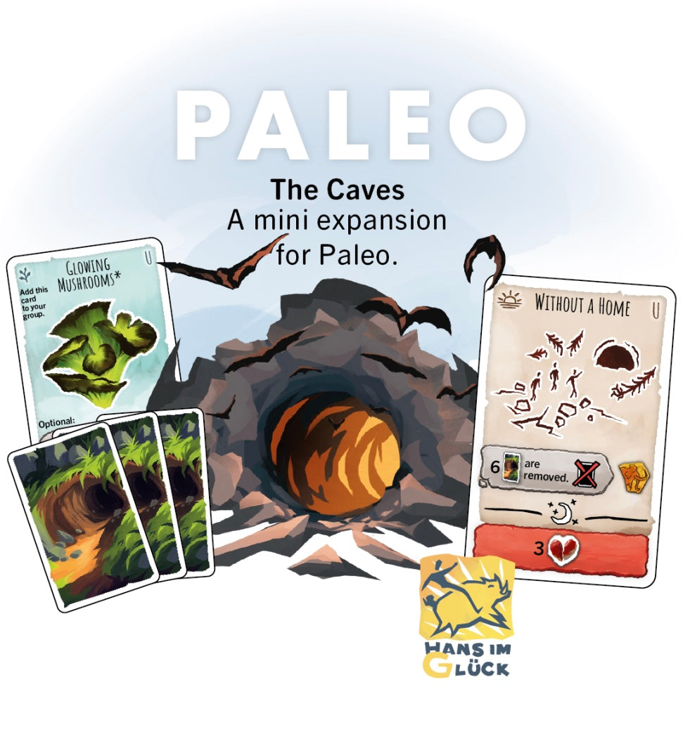 Image showing some of the cards included in this Caves mini expansion for the Paleo board game.