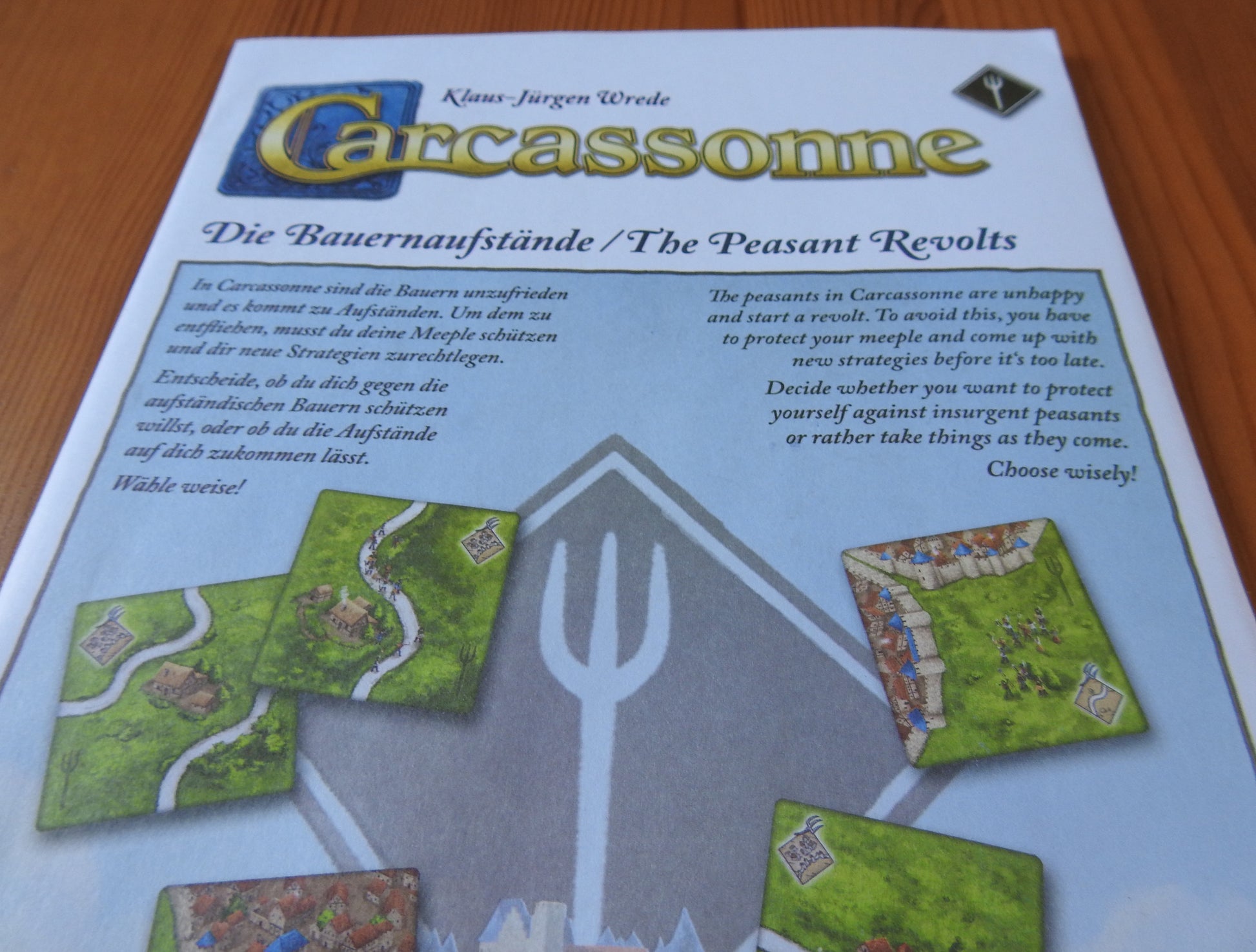 View of the envelope that this Peasant Revolts mini expansion comes in for Carcassonne.