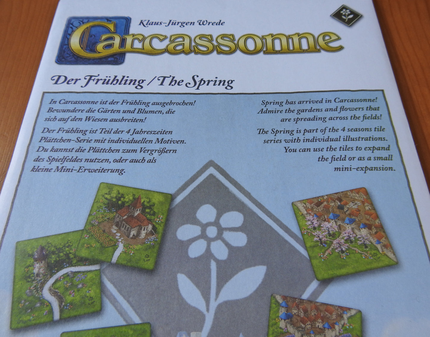 View of the envelope that the tiles come in for this Spring mini expansion for Carcassonne.