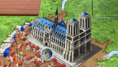 Close-up view of the Notre Dame on one of the tiles with this Wonders of Humanity mini expansion for Carcassonne.
