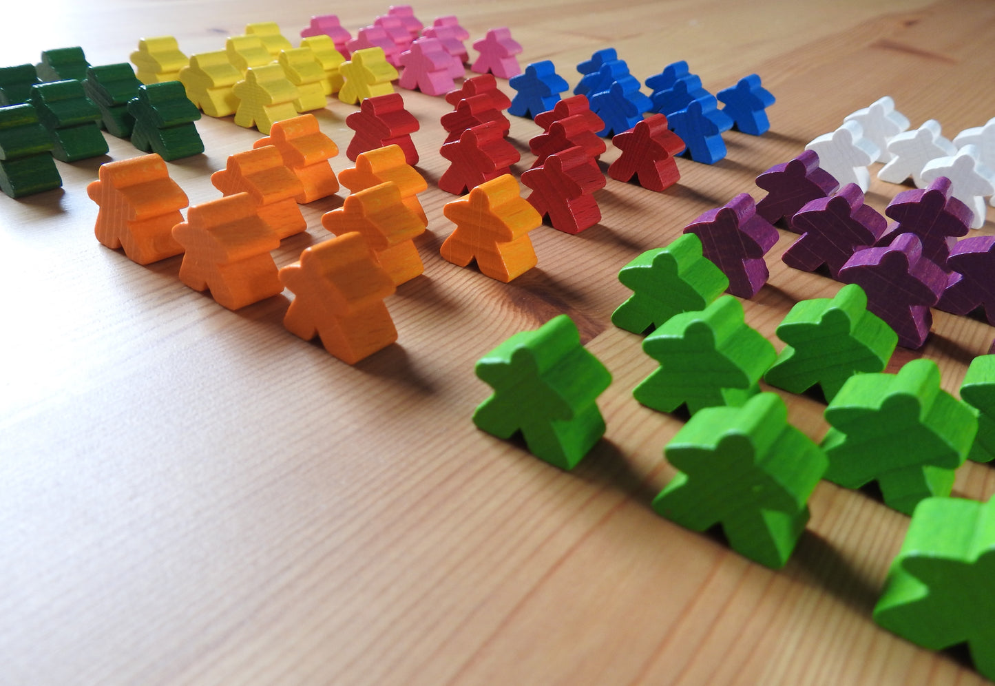 Another view of the sets lined up together - they look like a marching meeple army!