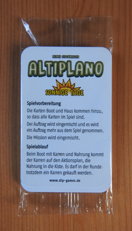View of the front of the deck of cards in the Altiplano Sunny Days mini expansion.