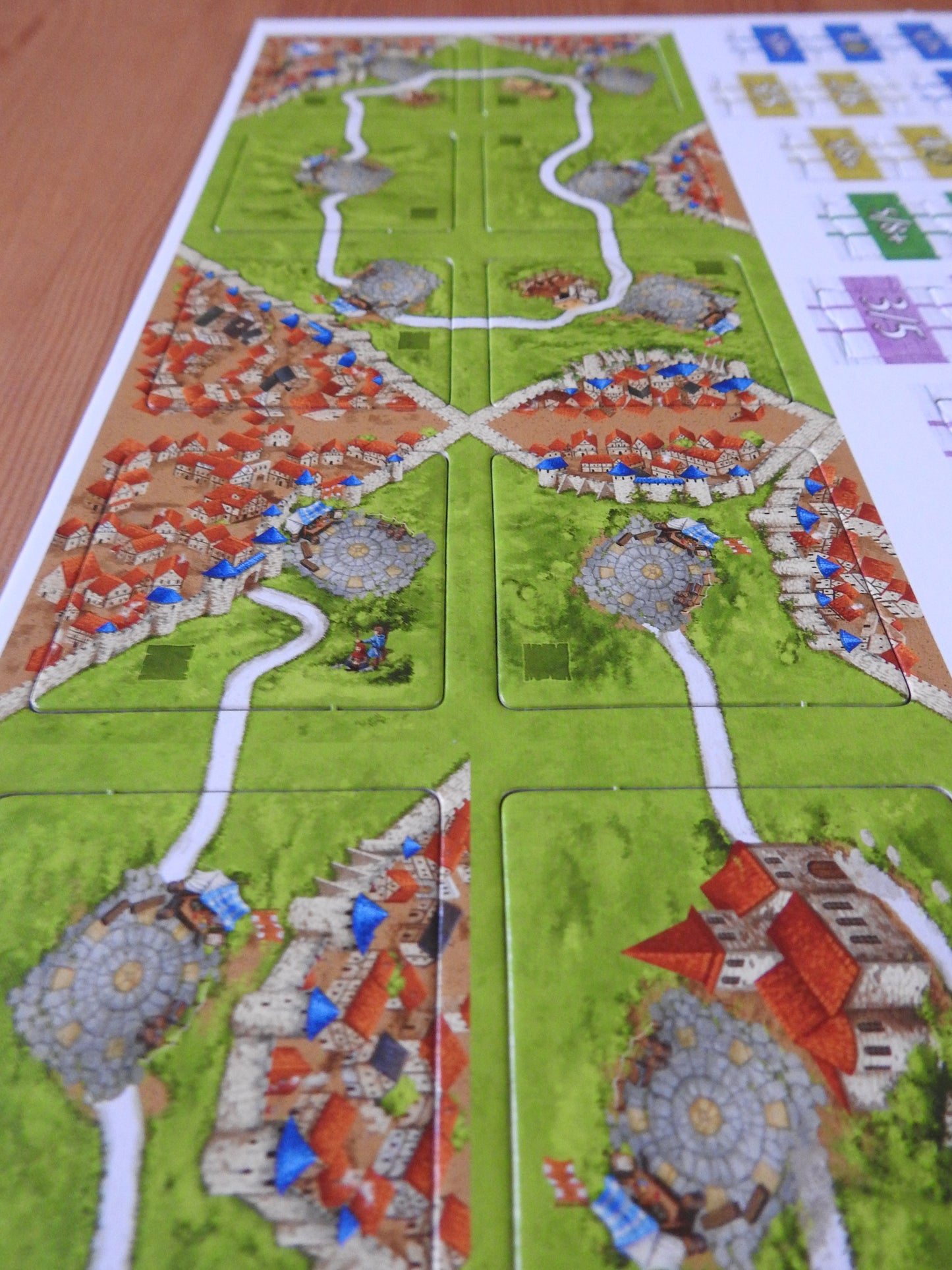 A closer view of all 10 of the included tiles in this Carcassonne Bets mini expansion.