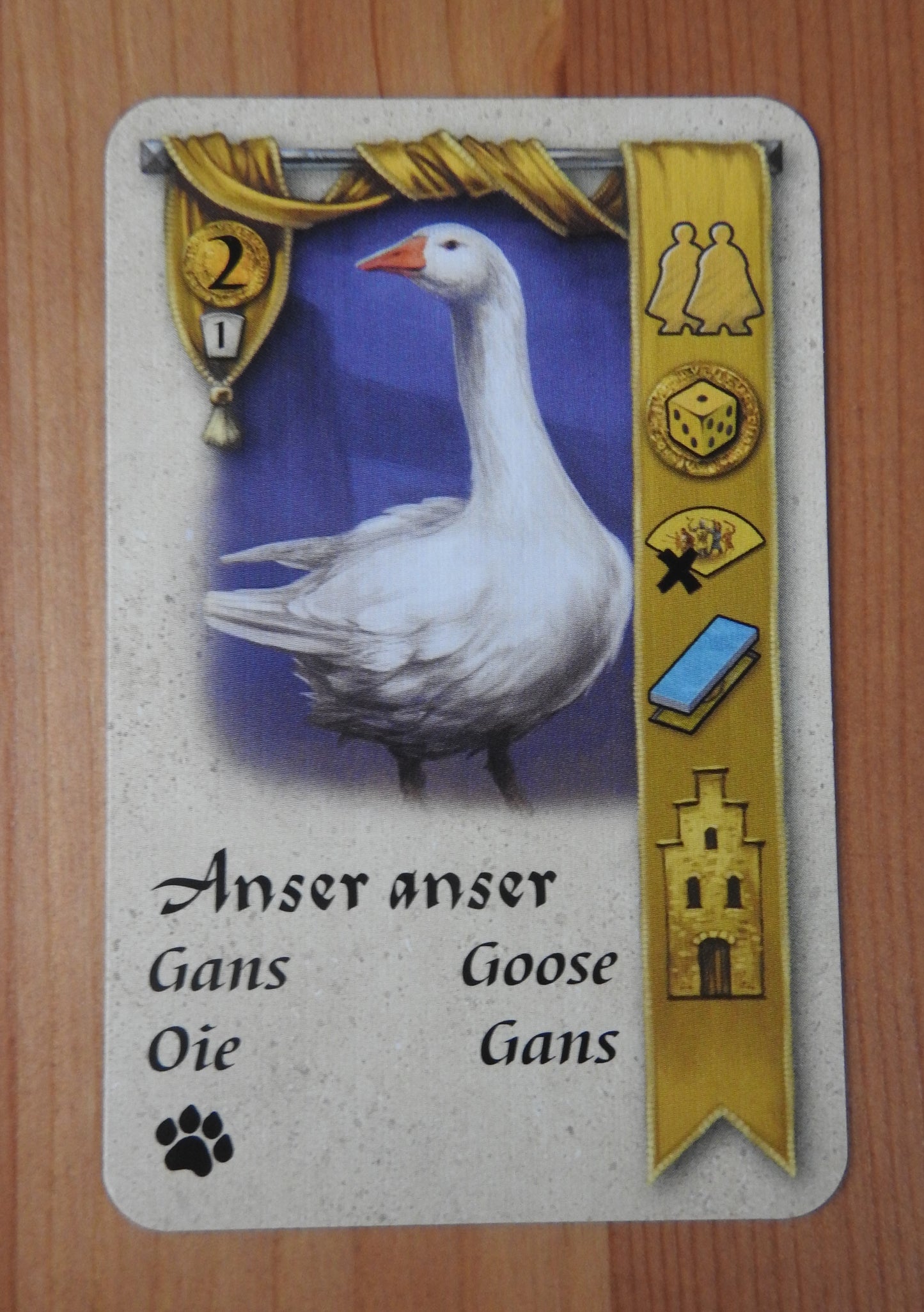 Close-up view of the goose card.