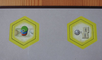 Close-up view of two of the yellow knowledge hexes.