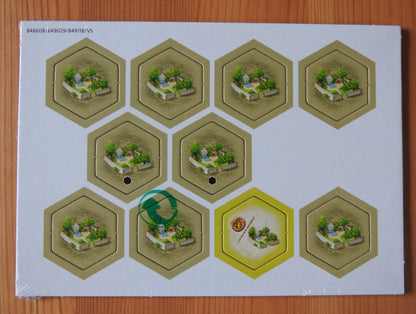 Top view showing all the hexes included in the Pleasure Gardens expansion for Castles of Burgundy.