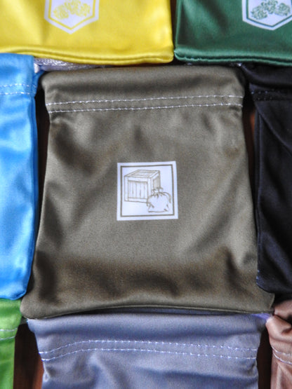 Close-up of the brown-coloured bag that stores the goods tiles.