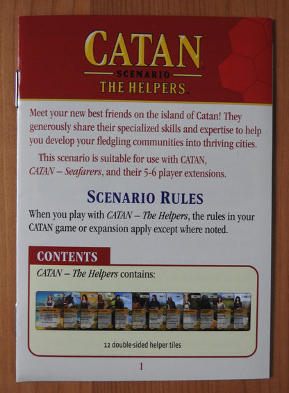 View of the English rules included in this Catan Scenarios Helpers mini expansion.