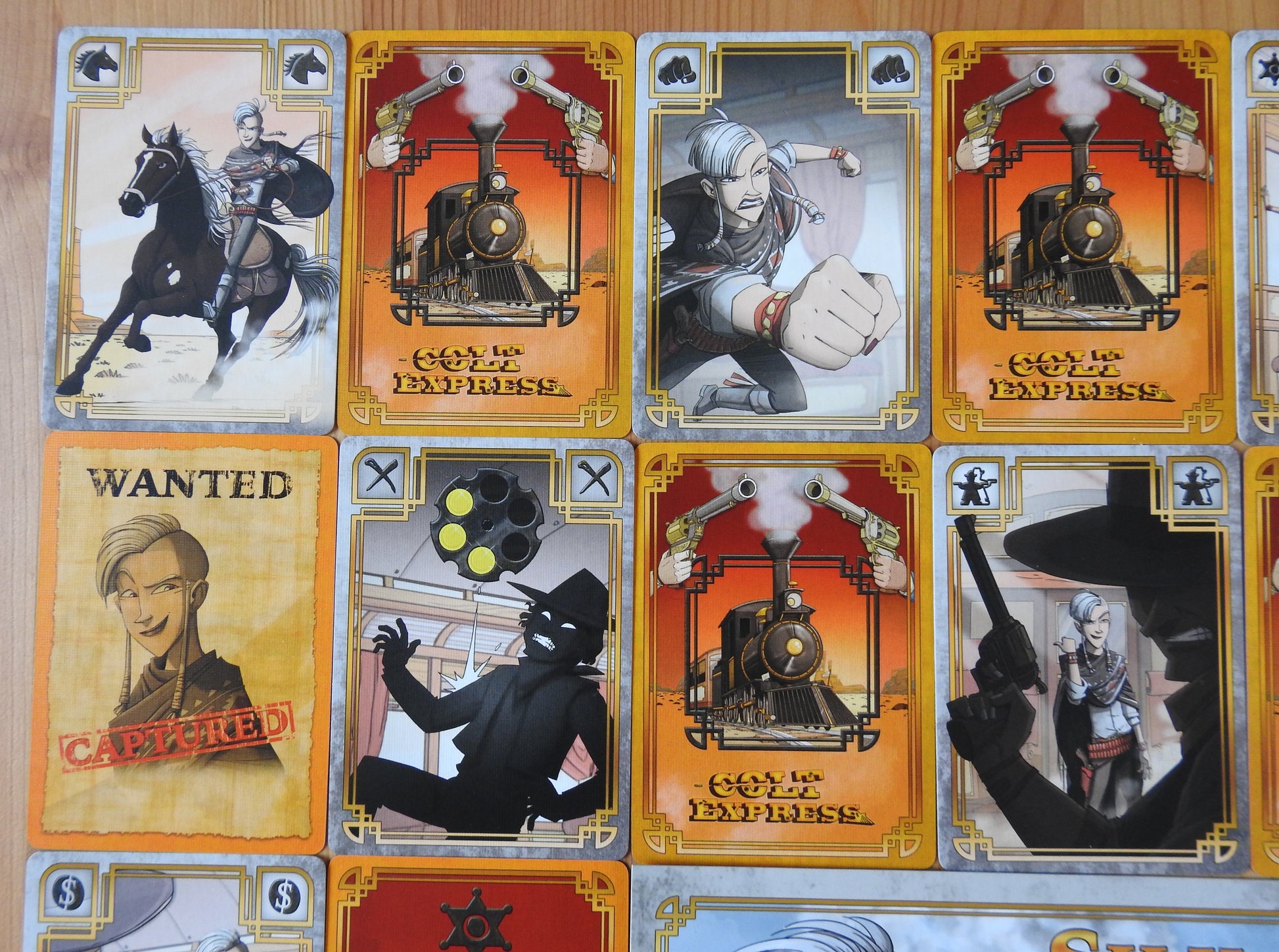 A further view of more of the cards that come with the Colt Express Silk Bandit mini expansion.