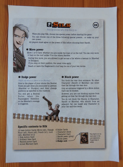 A view of the English rules included in the Colt Express Silk Bandit mini expansion.