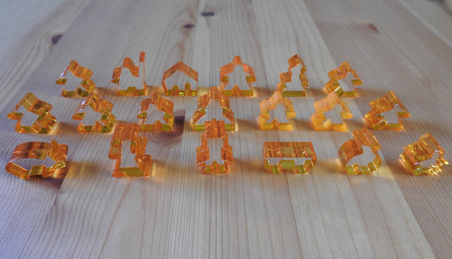 Carcassonne - 19 Crystal Meeples Complete Set | Accessory - Green Zink Games