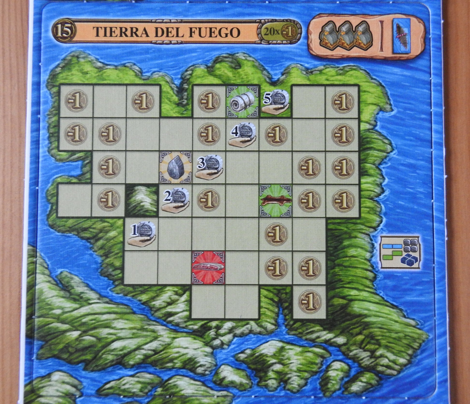 Close-up view of the Tierra del Fuego (daytime) exploration board.