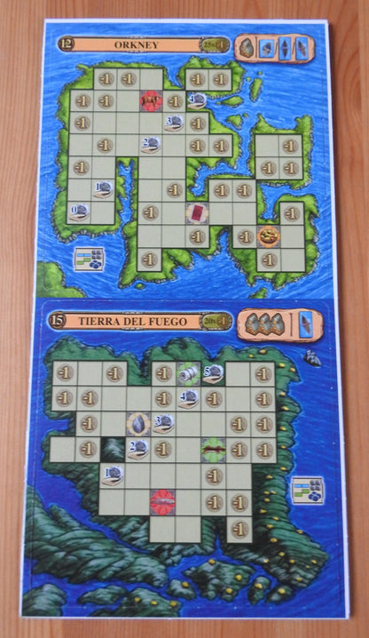 View of the Orkney and Tierra del Fuego (night-time) new exploration boards that are included.