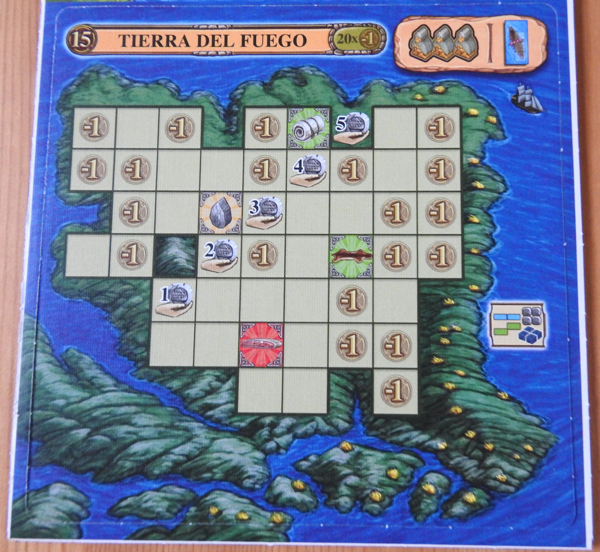 Close-up view of the Tierra del Fuego (night-time) exploration board.