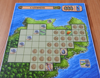 Close-up view of the new Caithness exploration board for Feast for Odin.