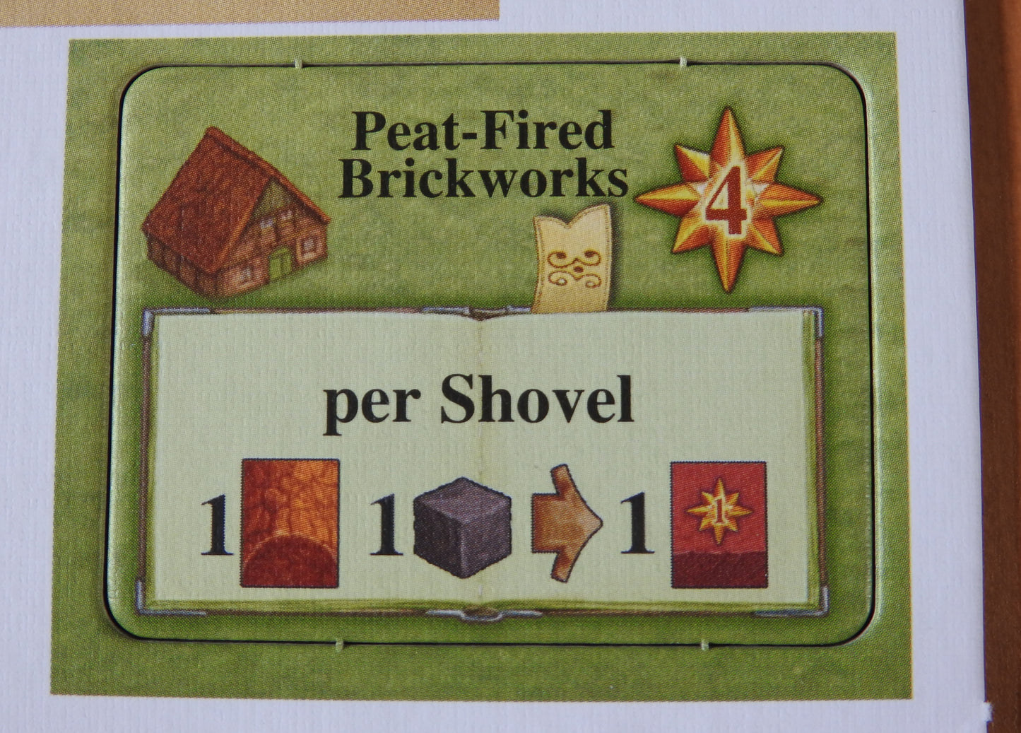 Close-up of the Peat-Fired Brickworks building tile for the Fields of Arle Advent Calendar Promo mini expansion.
