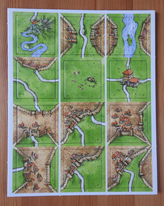 12 landscape tiles featured in this GQ Promo Tiles mini expansion for the Carcassonne board game.