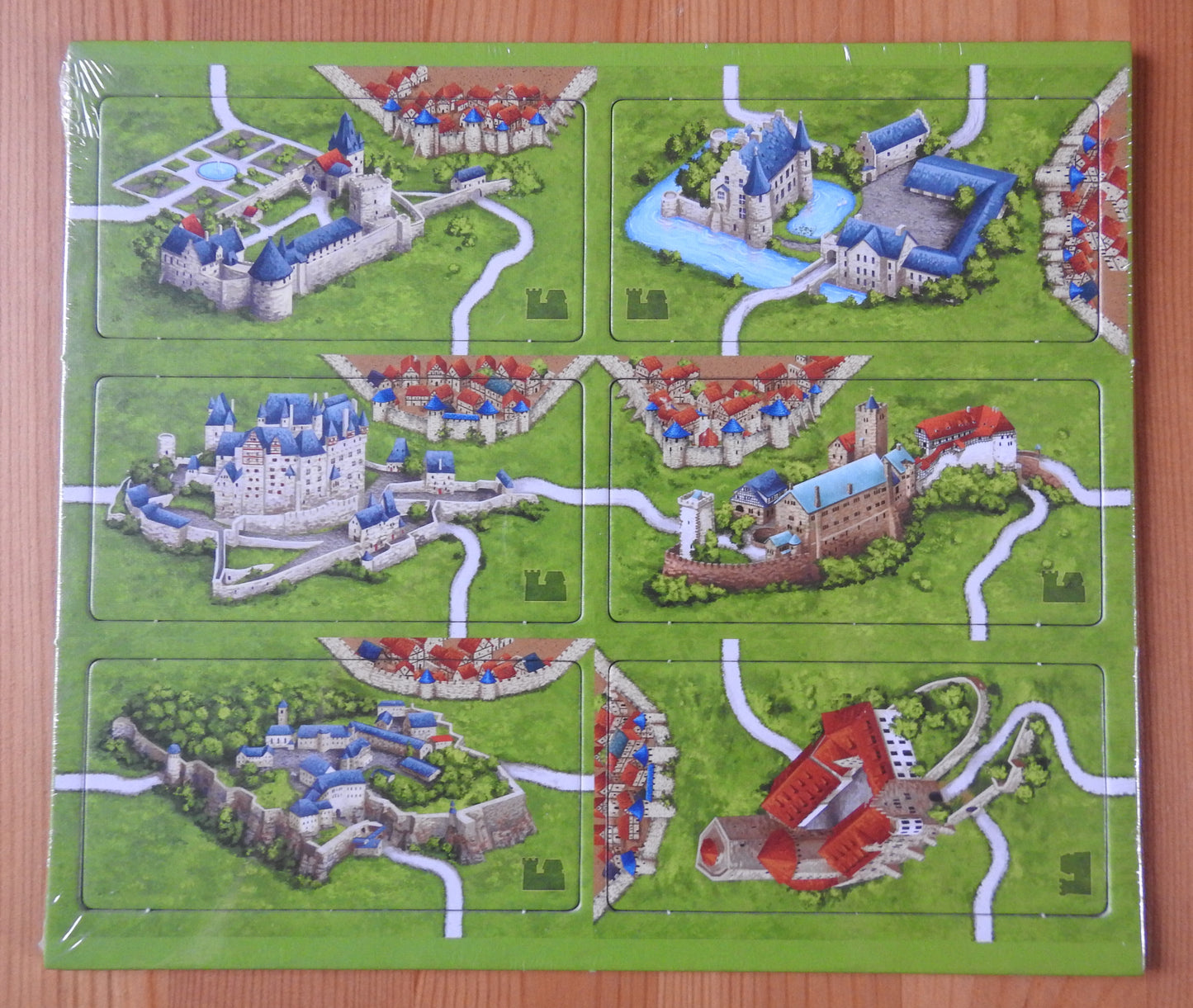 View of all 6 tiles of this Carcassonne German Castles mini expansion.