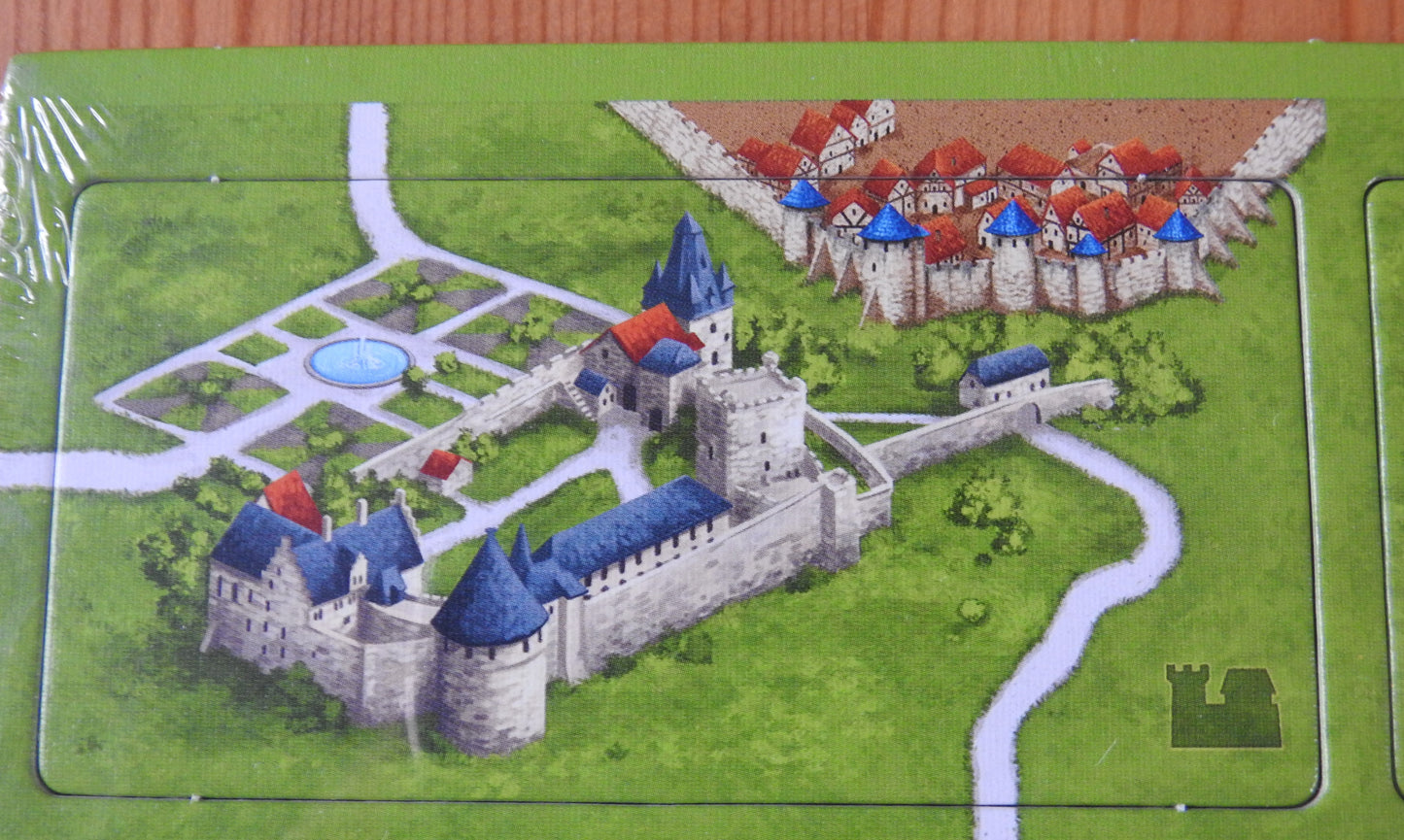 Close-up view of a grey-turreted castle tile in this Carcassonne German Castles mini expansion.