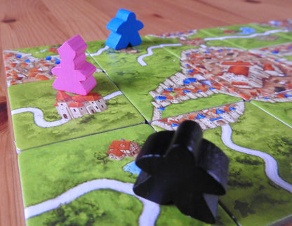 Another view showing the different roads, cities and other features of the landscape tiles that come with this Carcassonne Inns & Cathedrals expansion.