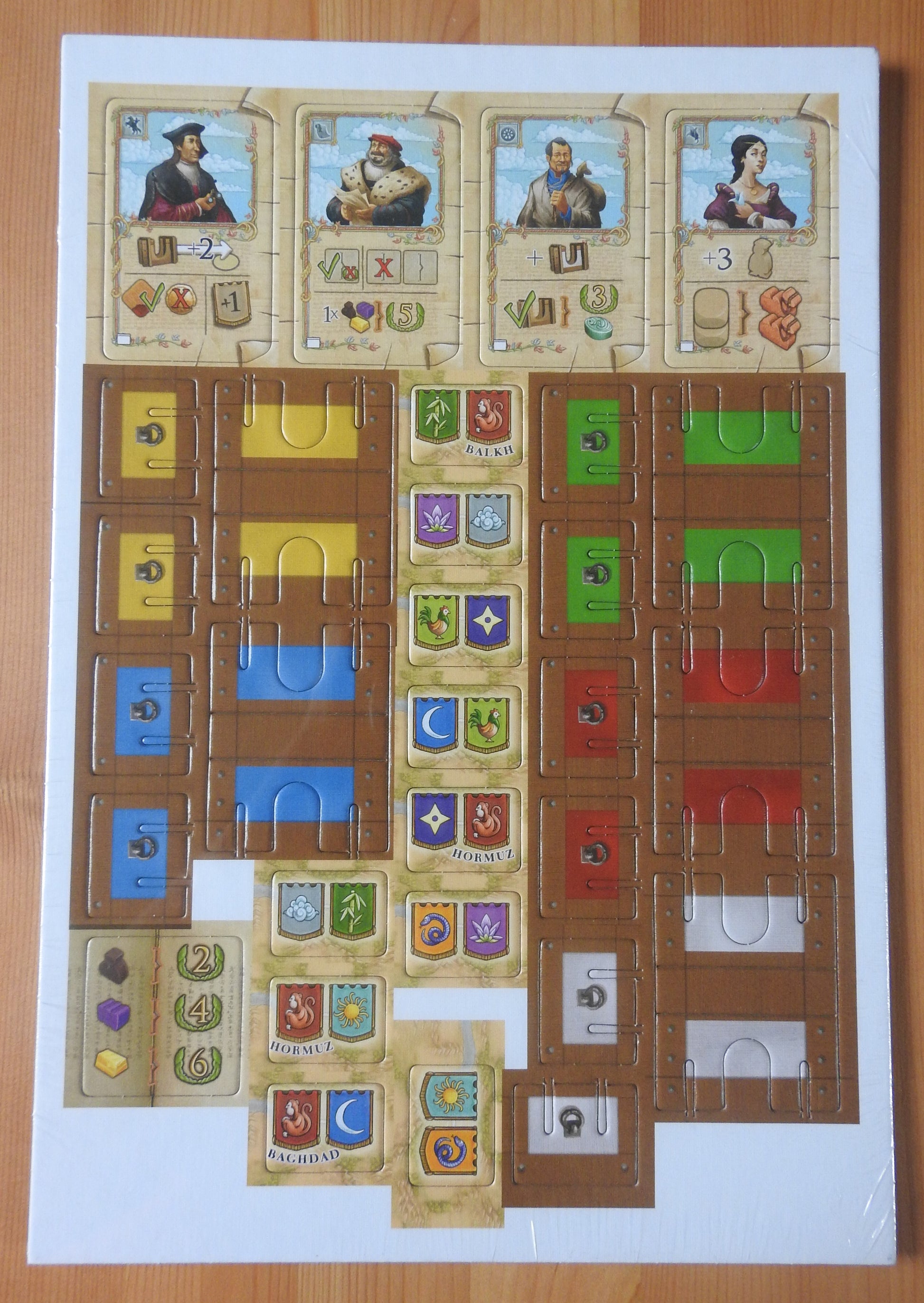 Top view of all the tokens and new characters included in this mini expansion.
