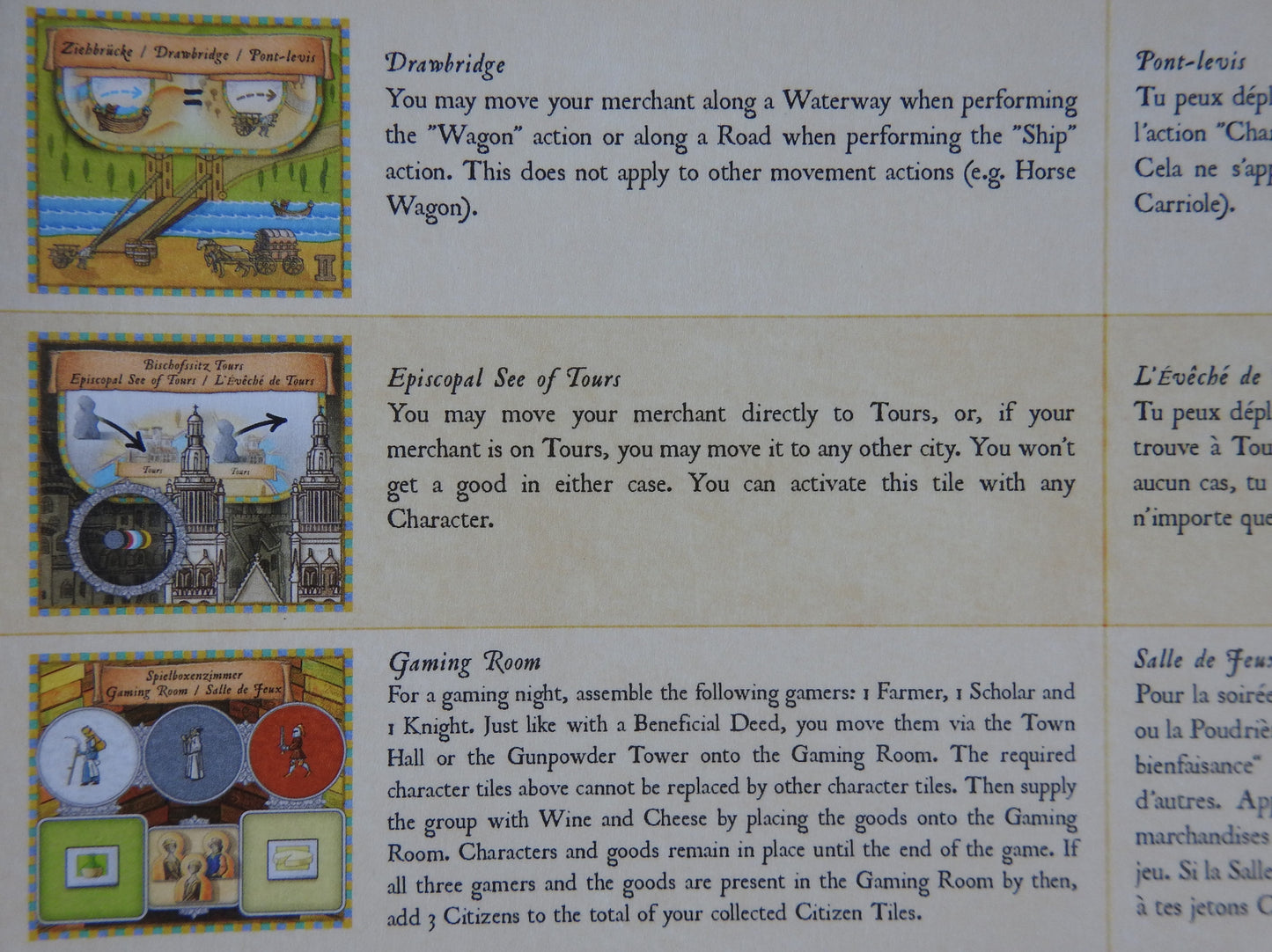 Close-up of the English rules on the card that is included.