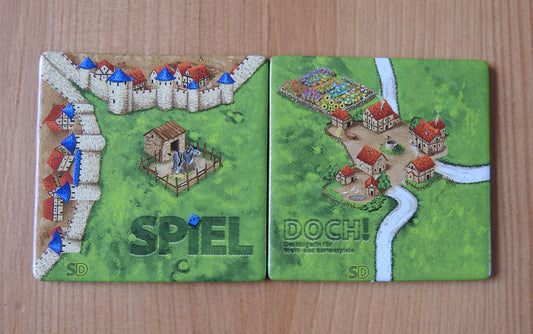 View showing both tiles that are included in this Spiel Doch 2 Tile Promo mini expansion for Carcassonne.