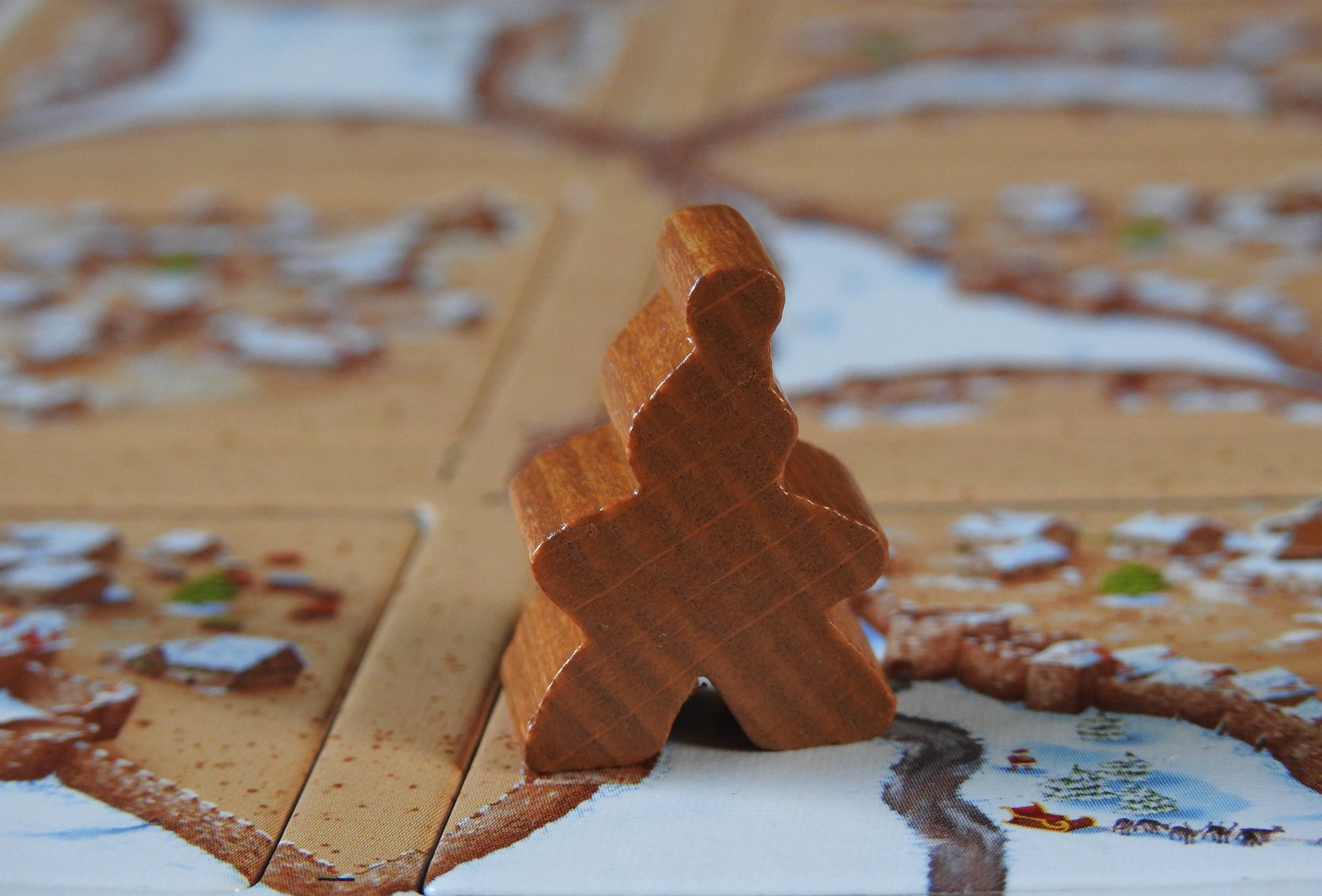 Close-up view of the gingerbread man meeple - tasty!